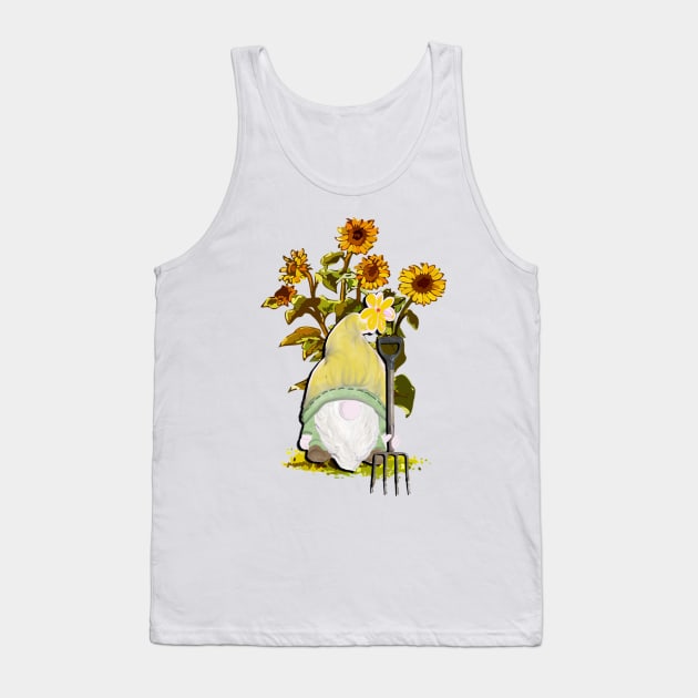 Sunflower Gnome Guardian of the Flower Cute Garden Gnome Tank Top by tamdevo1